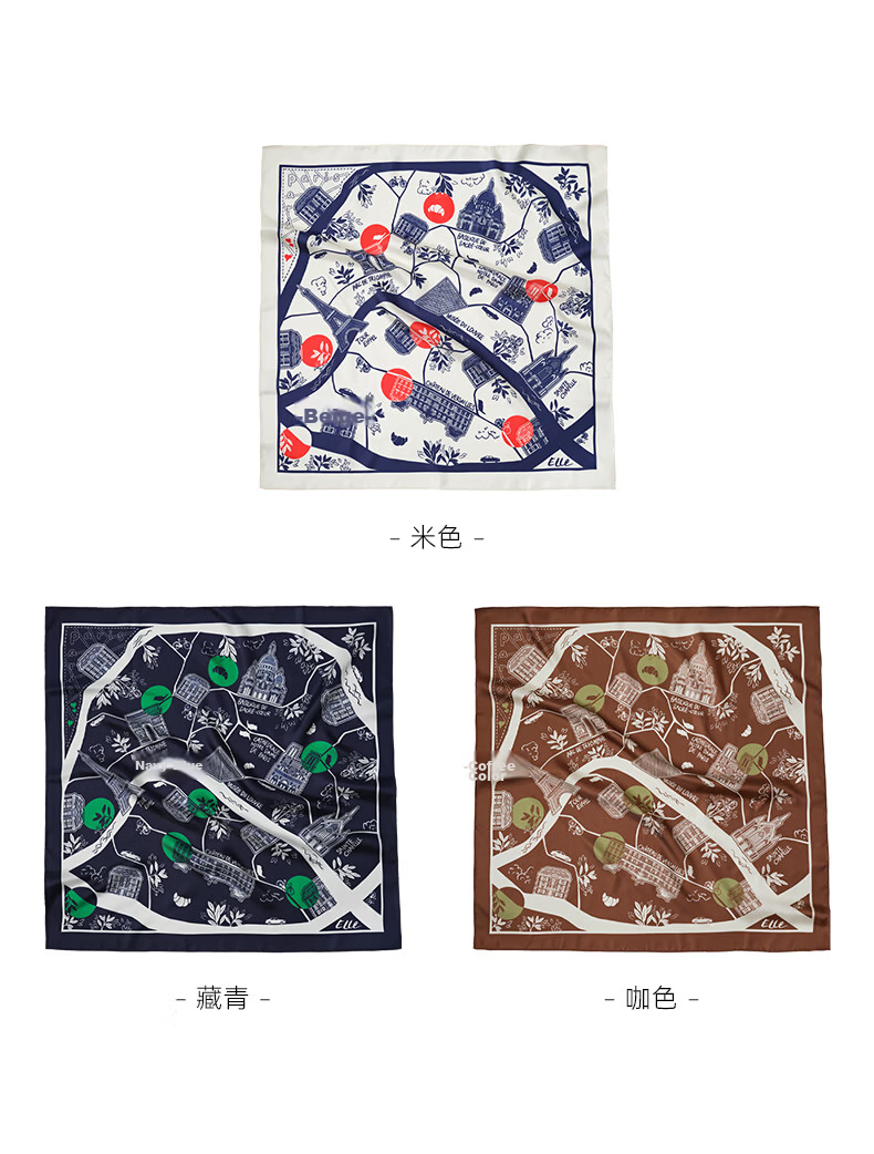 ELLE 100% Mulberry Silk Scarf Women's Summer Fashion Versatile Printed Square Neck Scarf Gift Box Set 14