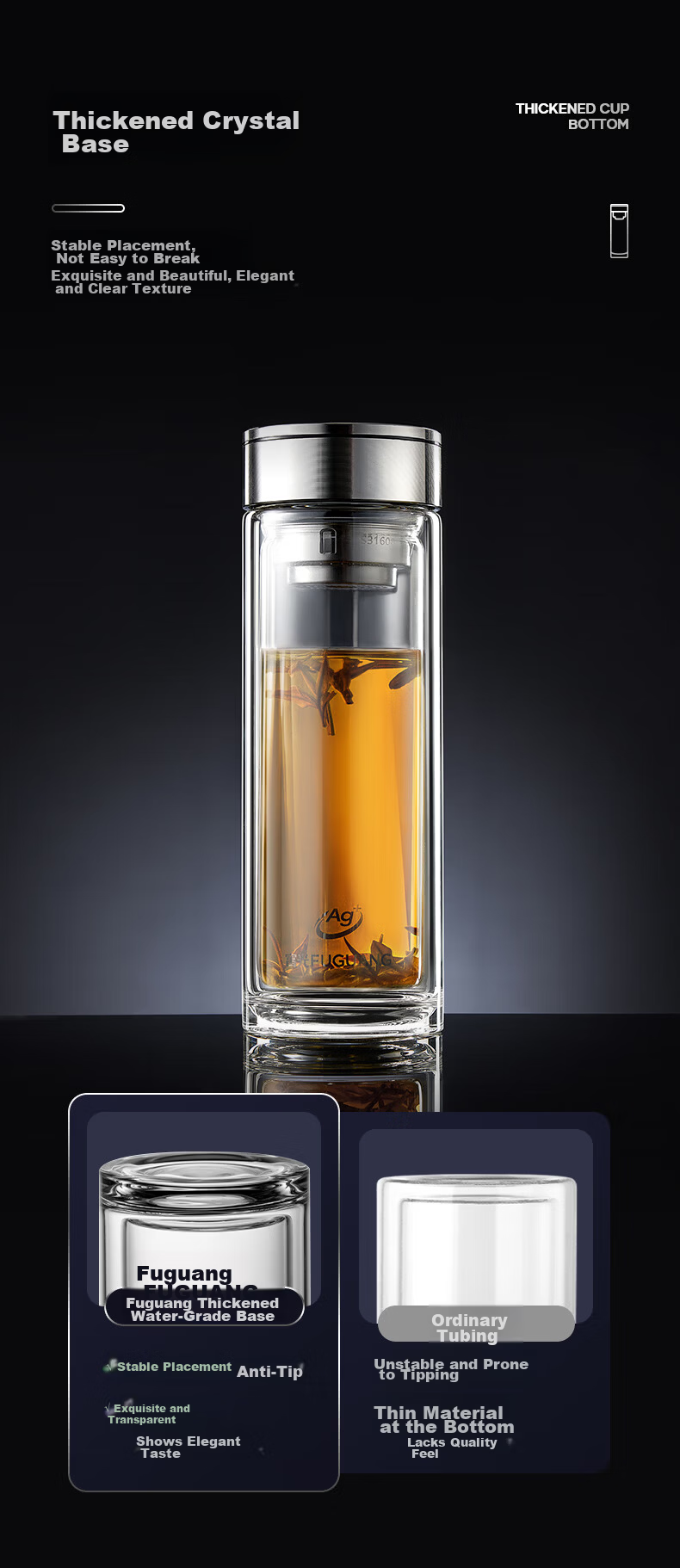 Fuguang Antibacterial Glass Cup, Double-Layer High Borosilicate Tea Infuser Mug, Tea-Water Separation Cup, High-End Car Water Bottle, Mid-Autumn Festival Gift for Me 10