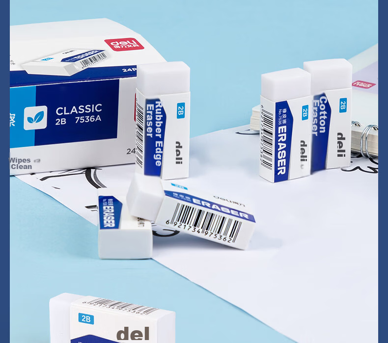 Deli 24-Pack White 2B Erasers Easy Erase Low Residue School Stationery Exam Art Drawing Pencil Erasers 3