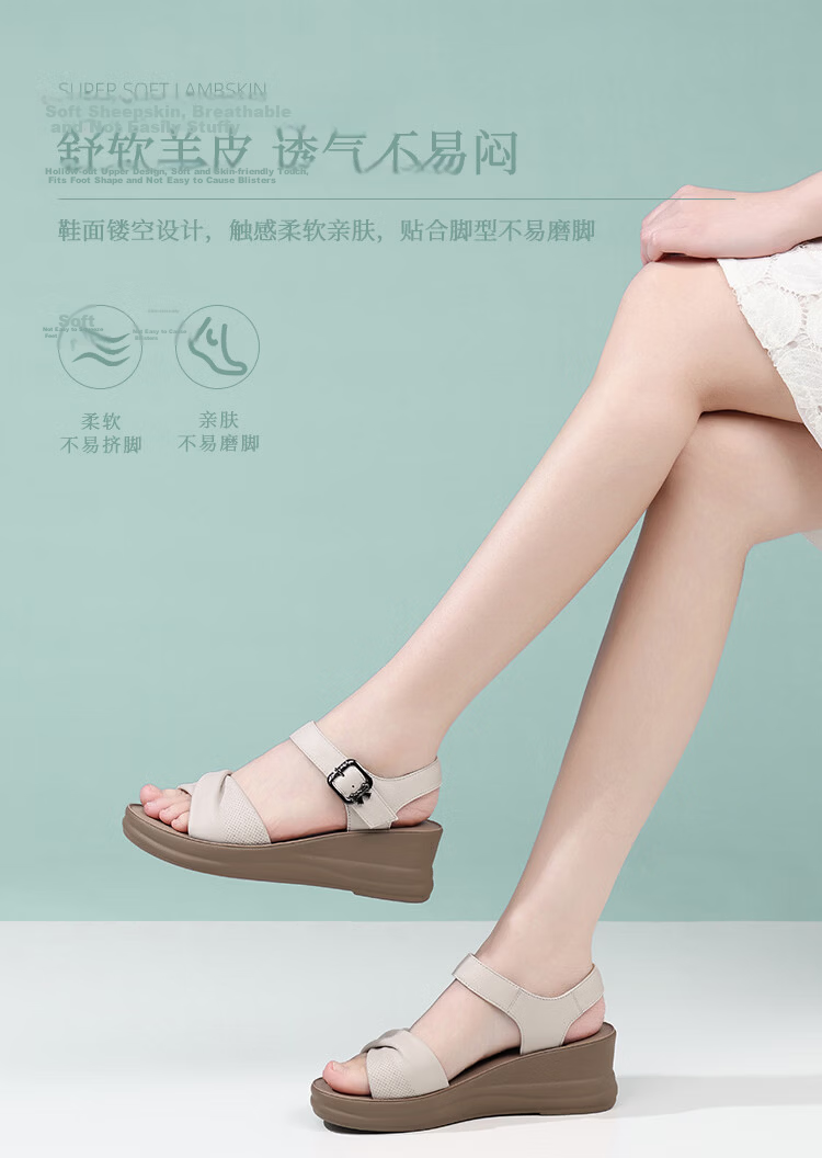 Red Dragonfly Women's Wedge Sandals Open Toe Soft Sole Casual Anti-Slip Middle-Aged and Elderly Shoes WTK265451 Off-White Size 38 4