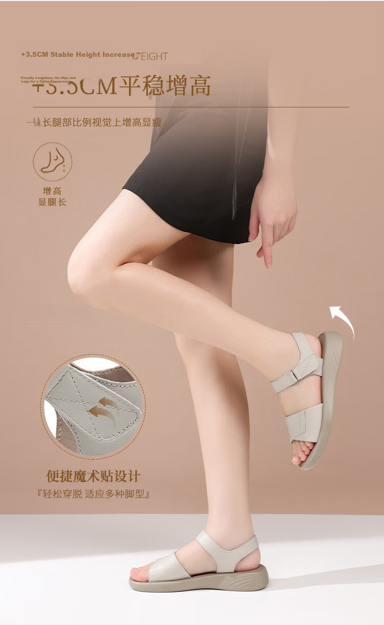 Red Dragonfly Women's Thick-Soled Cowhide Mom Shoes Commuting Comfortable Middle-Aged Fashion Soft Sole Sandals WTK264931 Off-White Size 37 6