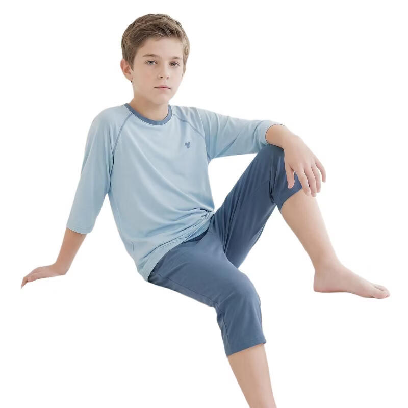 Disney Boys' Lenzing Lyocell Pajama Set, Ice Silk Summer Thin Large Kids' Air Conditioning Clothes L0164 Blue 160
