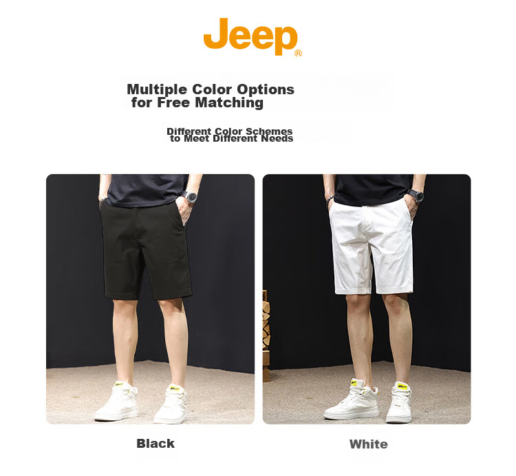 JEEP Men's Summer White Straight Casual Shorts Loose Five-Point Pants White 31 5