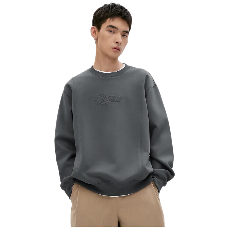 GXG Men's Simple And Fashionable Round Neck Loose Sweatshirt, New Autumn Product, Dark Gray, Size M