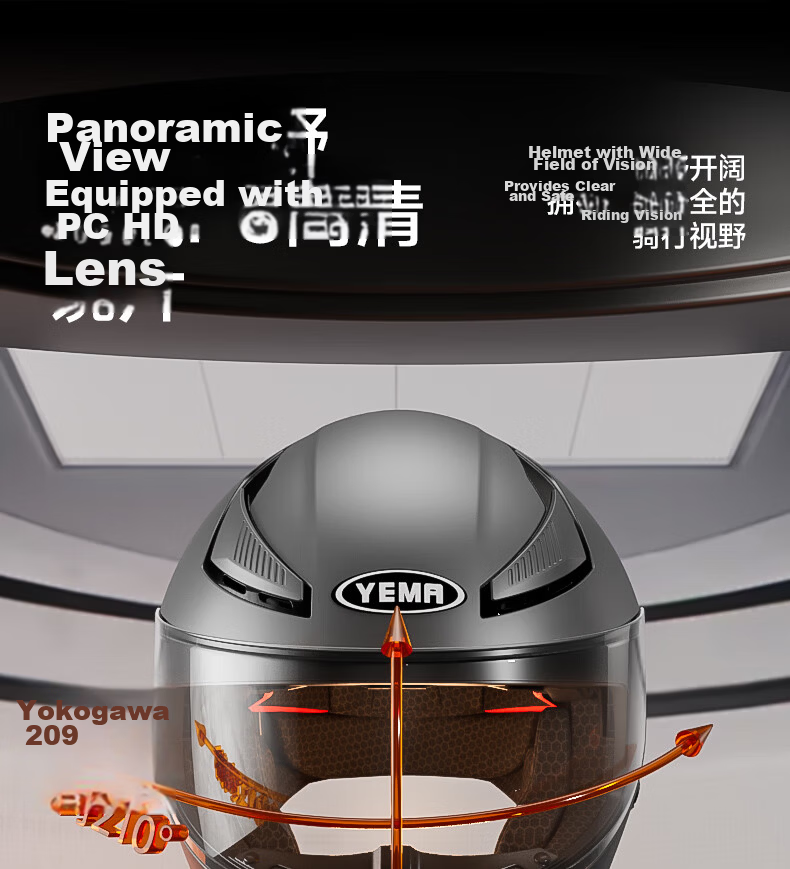 YEMA 3C Certified Motorcycle Full Face Helmet Unisex Winter Anti-Fog Warm Riding Safety Helmet Titanium Gray Size L 9