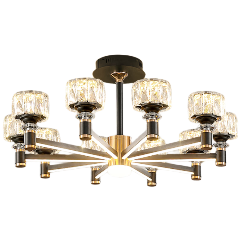 Kuka Light Luxury Chandelier New Model Living Room Dining Bedroom Elegant Imitation Crystal 10-Head Three-Color Dimmable Pendant Light [Installation Included]