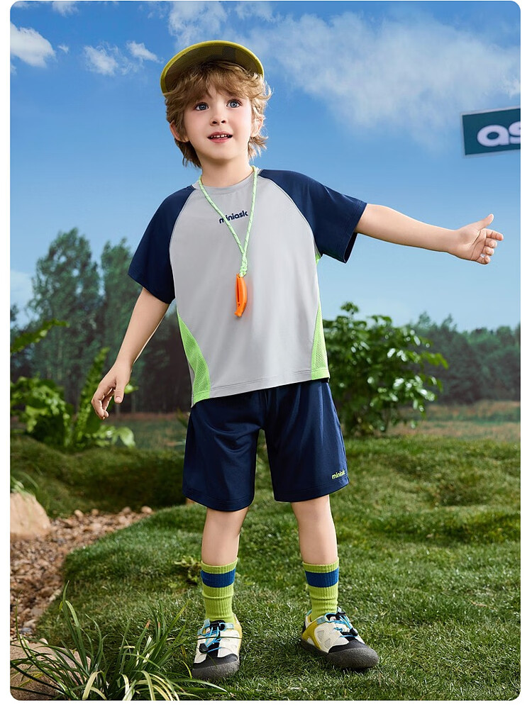 ASK JUNIOR Boys' Quick-Dry Summer Sports Set 2026, Lightweight Breathable Short Sleeve and Shorts Two-Piece, Blue, Size 90 15