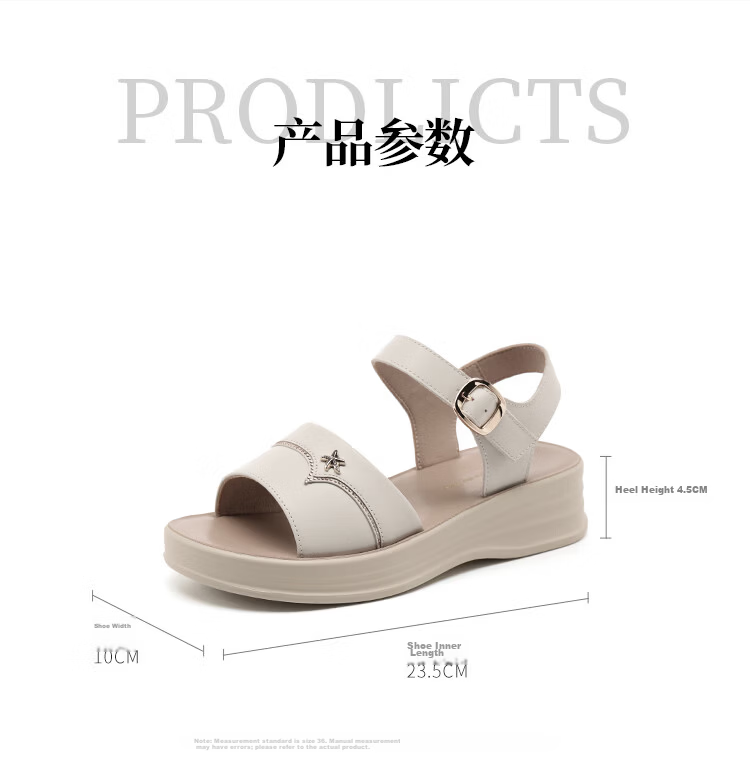 Red Dragonfly Women's Leather Commuting Comfortable Middle-aged and Elderly Sandals Fashion Height Increasing Soft Sole Beach Shoes WTK265161 Off-white Size 38 8