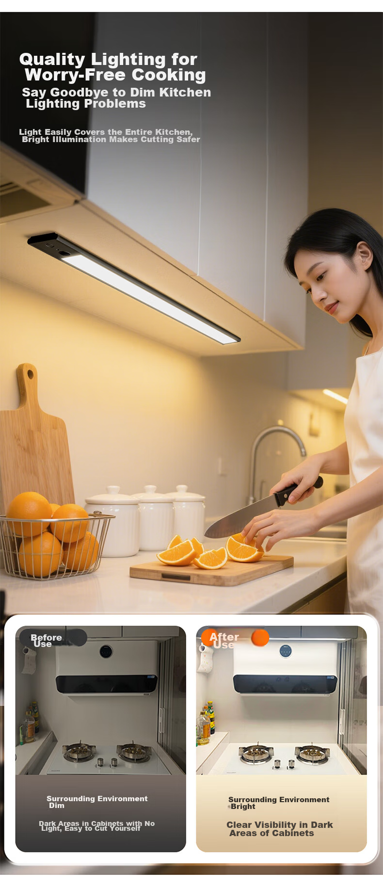 Oppein Induction Cabinet Light Wardrobe Light LED Hand-Sweep Sensor Magnetic Rechargeable Kitchen Shoe Cabinet Night Light 7