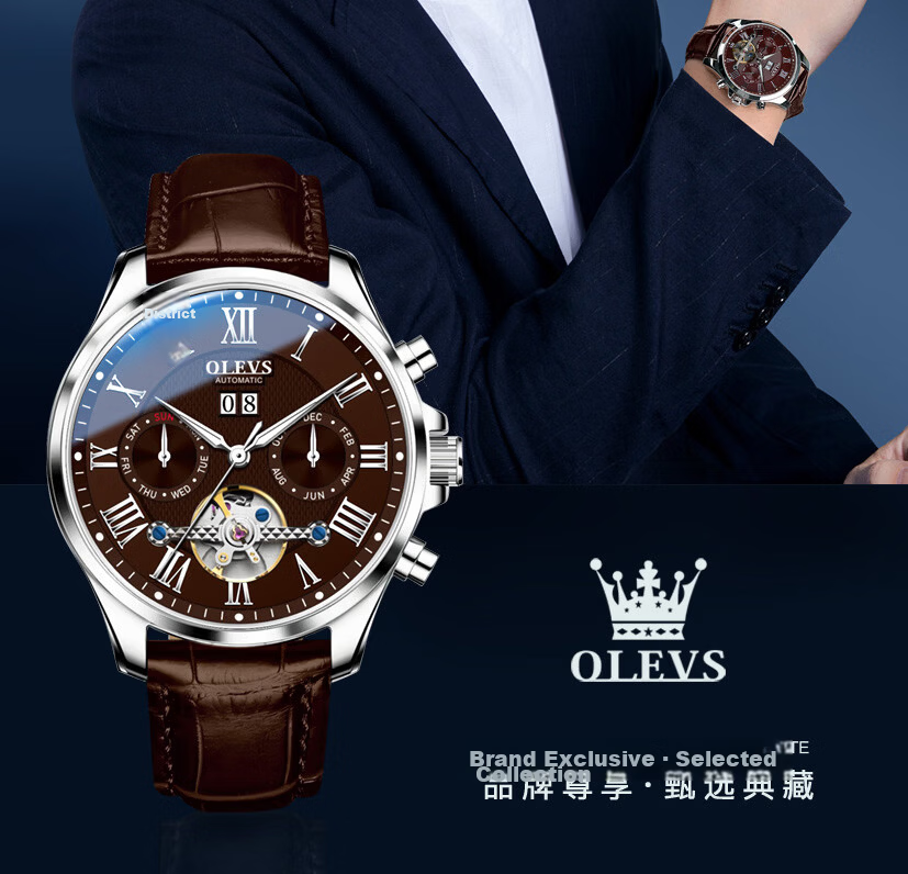 OLEVS Swiss Certified Men's Fully Automatic Mechanical Watch, Men's Luxury Timepiece, 2026 New Skeleton Design Men's Watch, Top Ten Brand 2
