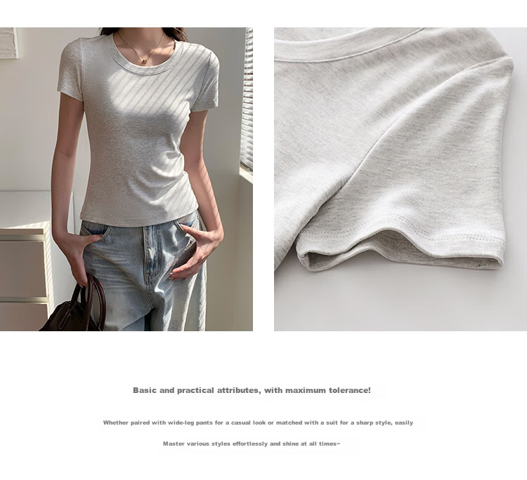 Herbal Original Color Women's T-Shirt Short Sleeve Pure Cotton White Loose Fit Basic Black Breathable Top 2026 New Summer Round Neck Korean Style 5