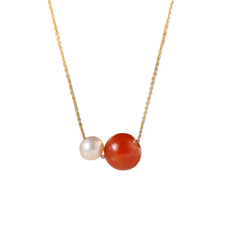 Demi Near Round 6-7mm with 8mm Red Agate Freshwater Pearl Necklace Pendant Birthday Gift for Girlfriend Wife