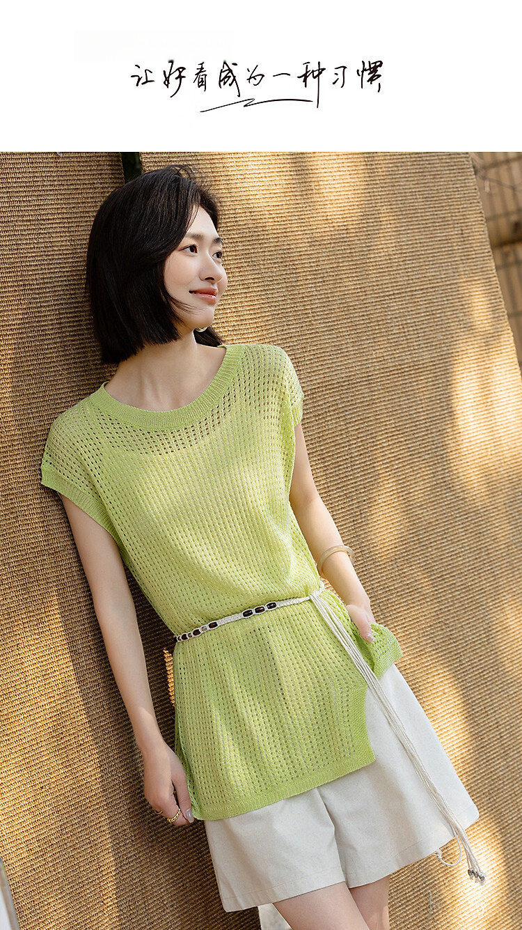 Demana Summer Breeze Lightweight Hollow Shoulder Seam Slim Fit Stretch Knit Top for Women 1