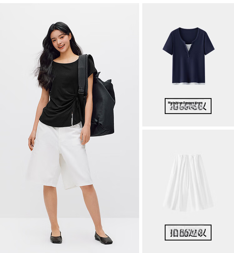 Semir Women's Summer T-Shirt Off-Shoulder Ruched Tie Slim Split Design 2026 101326100072 13