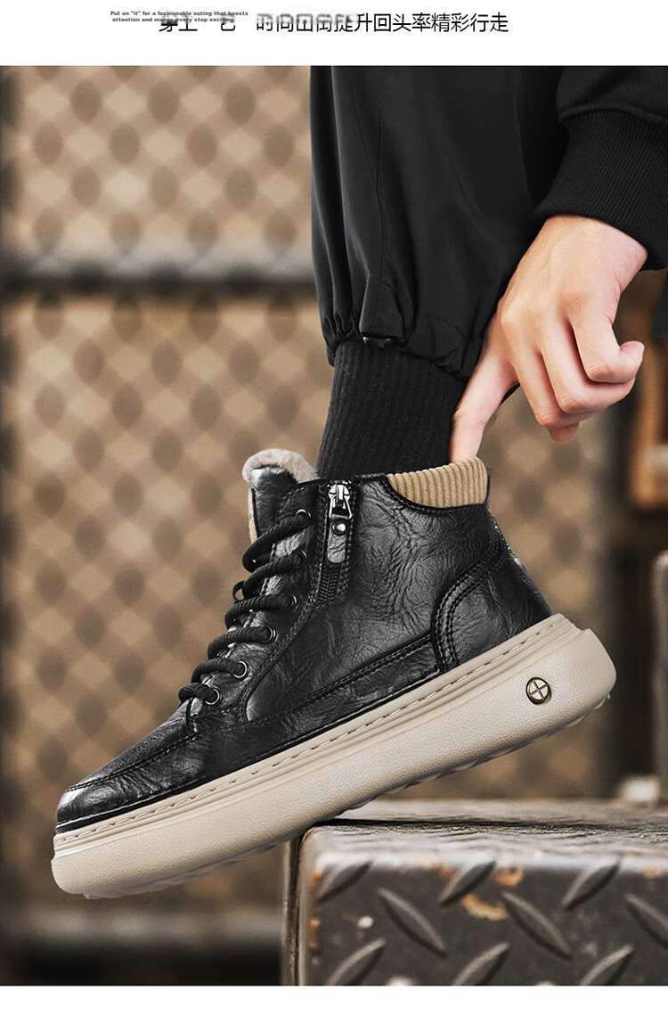 G.N.Shi Jia Men's Martin Boots 2025 Winter New Plush High-Top Shoes Thick Sole Height Increasing Warm Cotton Casual Shoes for Men 11