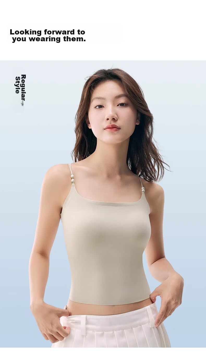 MiiOW Women's Strap Vest 2025 New Chest Pad Built-in Bra Backless Integrated Summer White Top 15