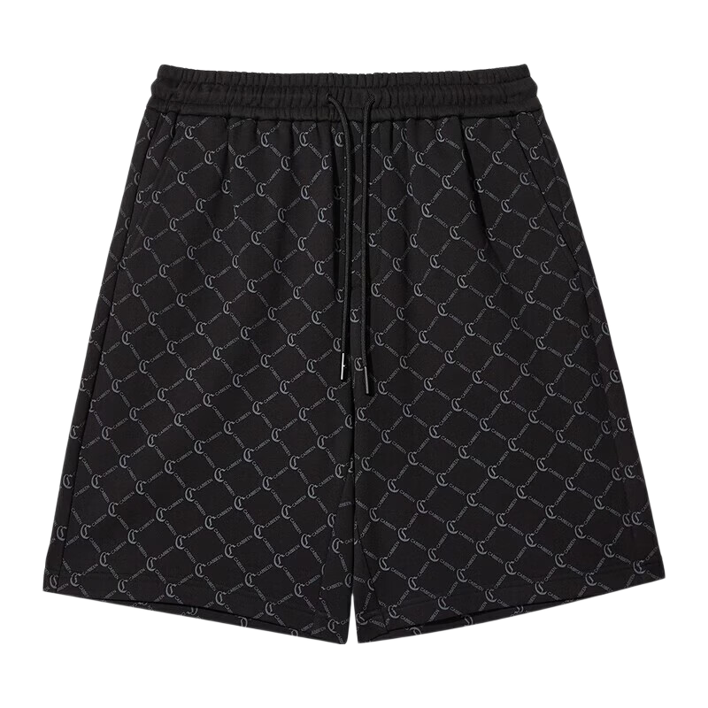 Cabbeen Men's 340G Heavyweight Sweat Shorts 2024 Summer Vintage All-Over Print Loose Fit Sports Shorts Coal Black