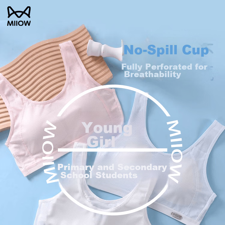 Miiow 2-Pack Girls' Developmental Vest Bra Sports High School Solid Cup Running Shockproof Underwear