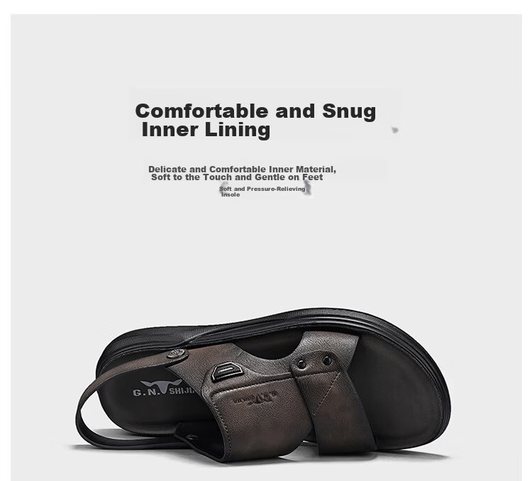 Bull Family Men's Leather Summer Sandals New Soft Sole Beach Shoes Casual Dual-Purpose Slippers Versatile Dad Shoes 12