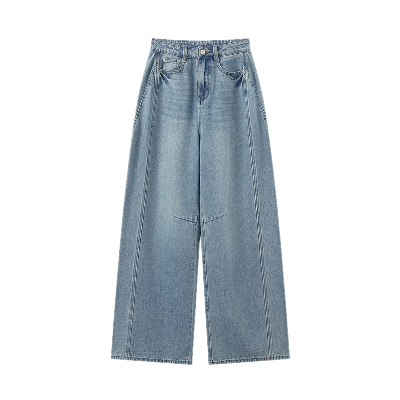 TonLion 2026 Spring Women's Denim Trousers High-End Fashion Straight-Leg Wide-Leg Loose Casual Draped Floor-Length Pants