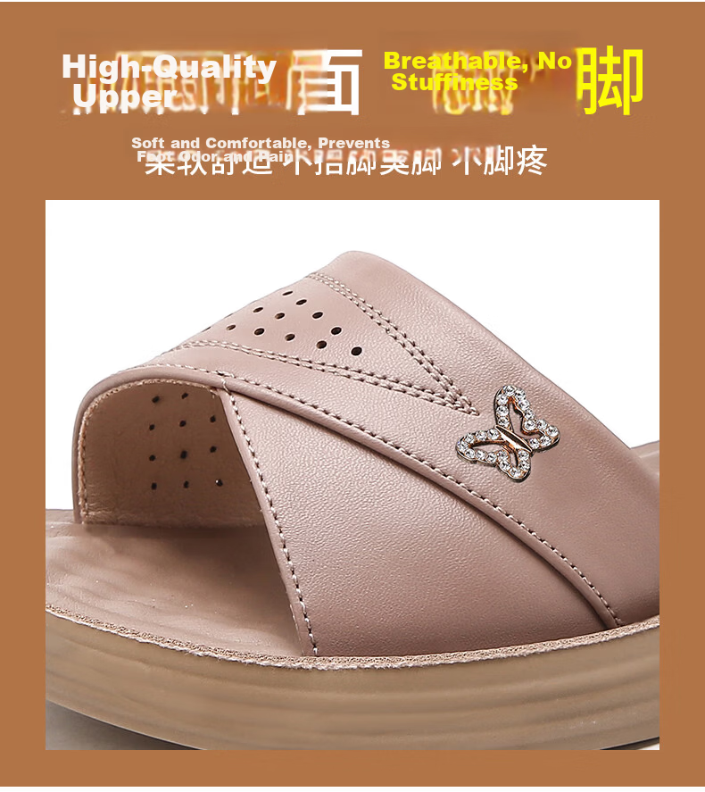 Warrior Mom Sandals 2026 New Summer Middle-aged and Elderly Flat Non-slip Soft Sole Women's Shoes 1203 Dusty Pink Size 39 7