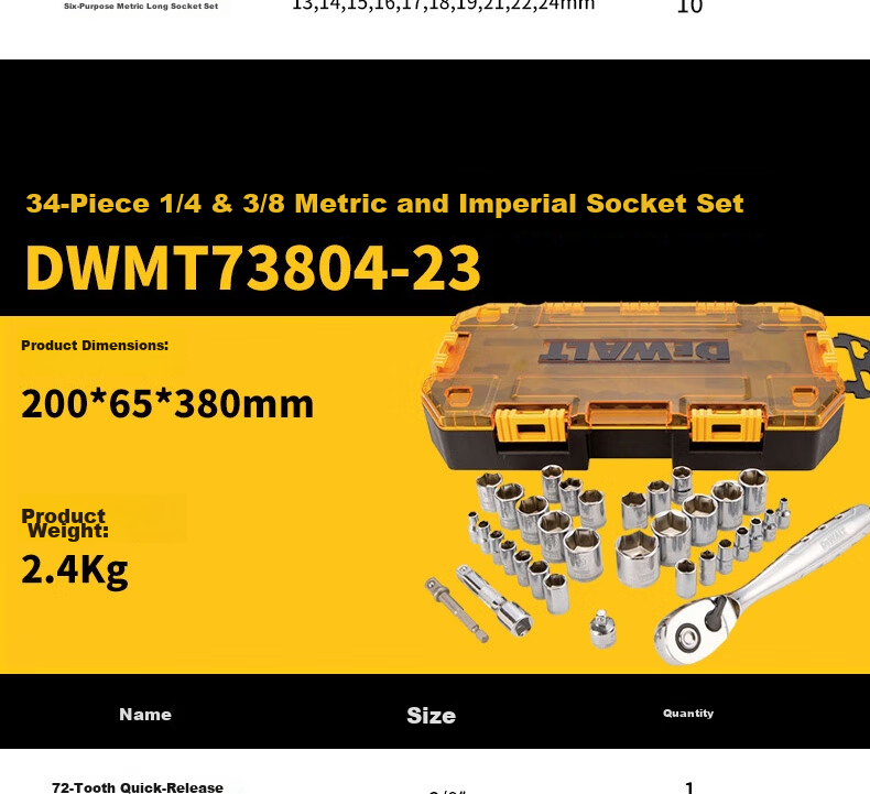 DEWALT 15-Piece 1/4 & 3/8 Socket Accessory Set 9