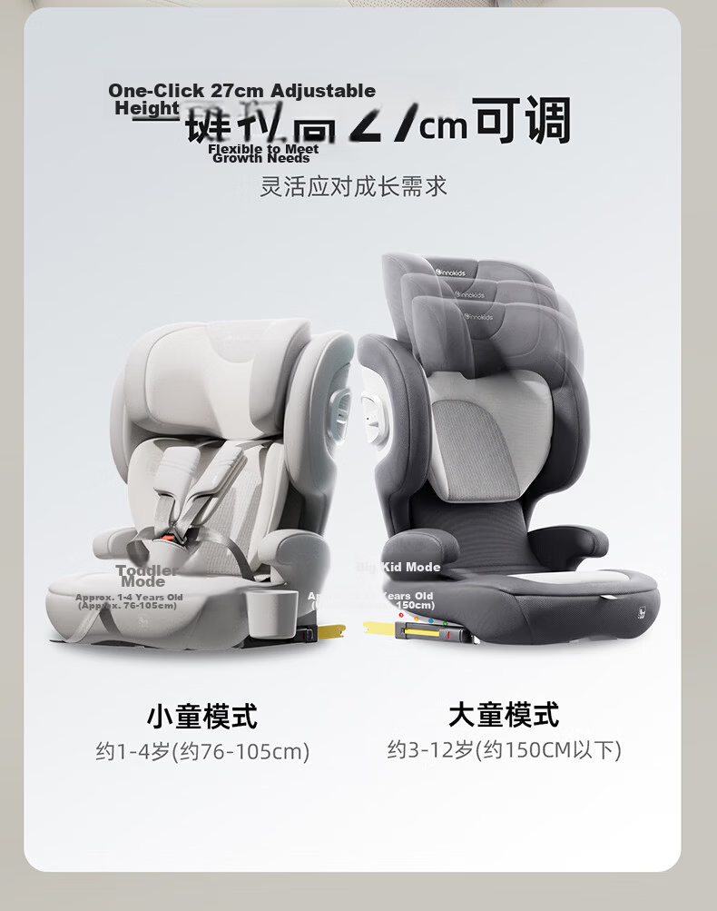 Innokids Children's Car Seat 1-12 Years Old Automotive Injection Molding New National Standard Smart Ventilation Heating YC58F Coral Gray 15