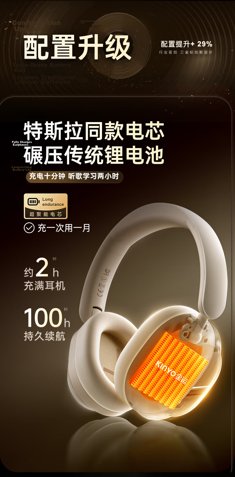 KINYO Active Noise Cancelling Bluetooth Headphones Over-Ear Wireless Music Gaming Headset Long Battery Life Student Noise Isolation 19