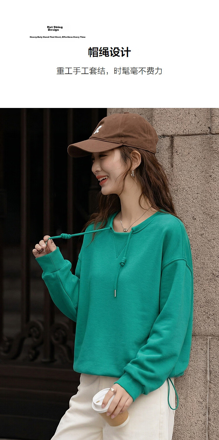 Demana [Cloud Oxygen Cotton Series] Spring Lightweight Youth Style Crewneck Hoodie with Drawstring Handmade Knot Drop Shoulder Slim Fit Women's Sweatshirt Premium Feel 6