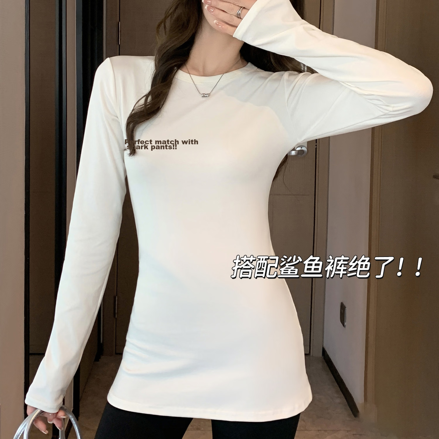 YUZHAOLIN Women's Spring Autumn Mid-Length Long Sleeve T-Shirt Top, Hip-Covering Base Layer