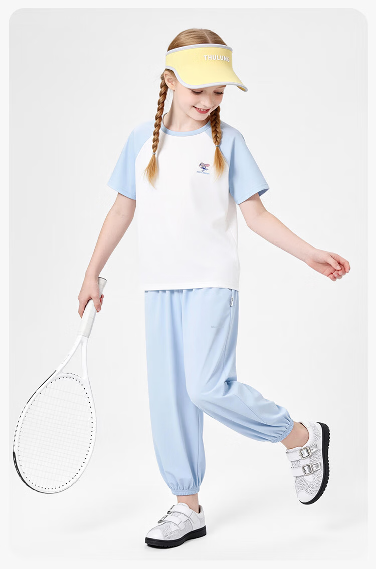 Disney Girls' Ice Silk Cooling Sun Protection Set Summer Raglan Sleeve T-Shirt and Jogger Mosquito-Repellent Pants Sports Set Blue Size 110 14