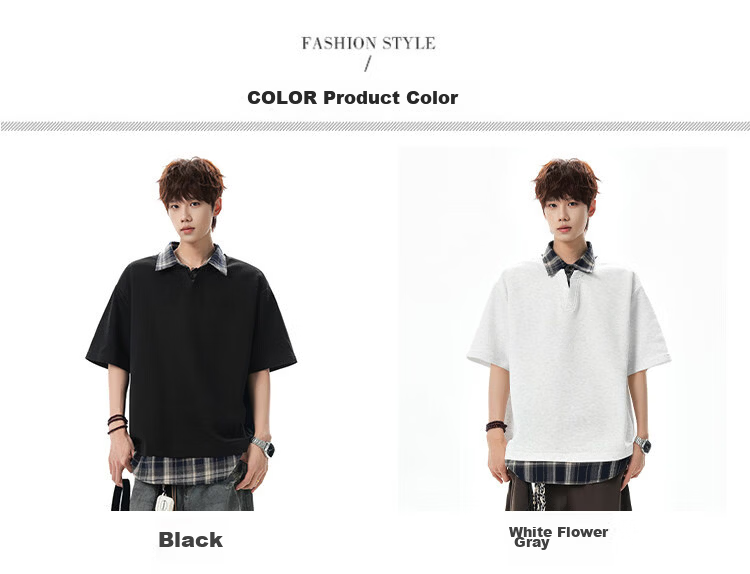 Foss Phil American Style Two-in-One Short Sleeve Polo Shirt Men Spring Summer Loose Casual T-Shirt DT6242 Black 3XL 4