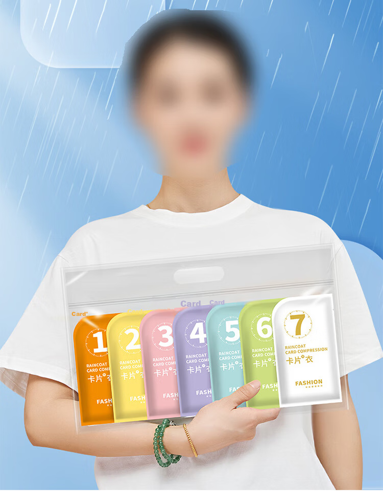 Mashifu Disposable Raincoat [7 pcs/pack] Adult Portable Card Rain Poncho PE Thickened Unisex Long Hooded Outdoor Transparent Raincoat One Size (Morandi 7 Colors) 2