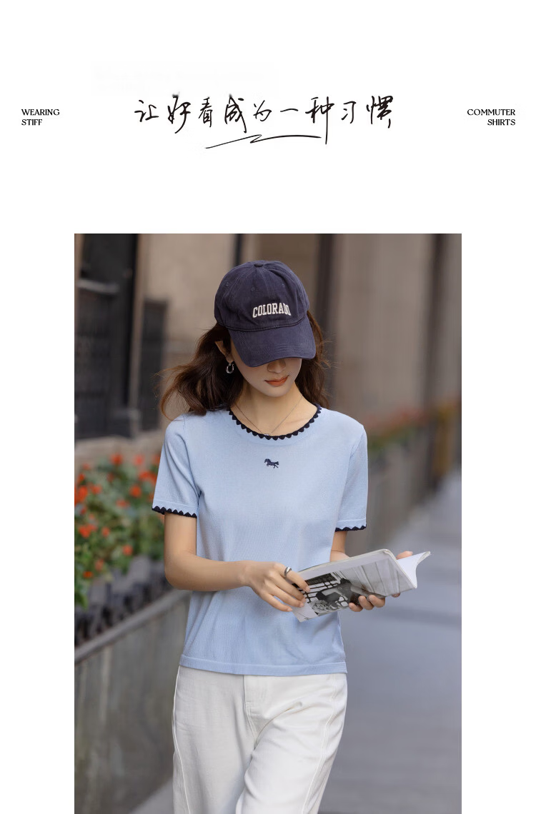 Demana [Breathable Tencel] Spring College Style Round Neck Embroidered Short Sleeve Stretch Knit Sweater for Women Premium Quality 10