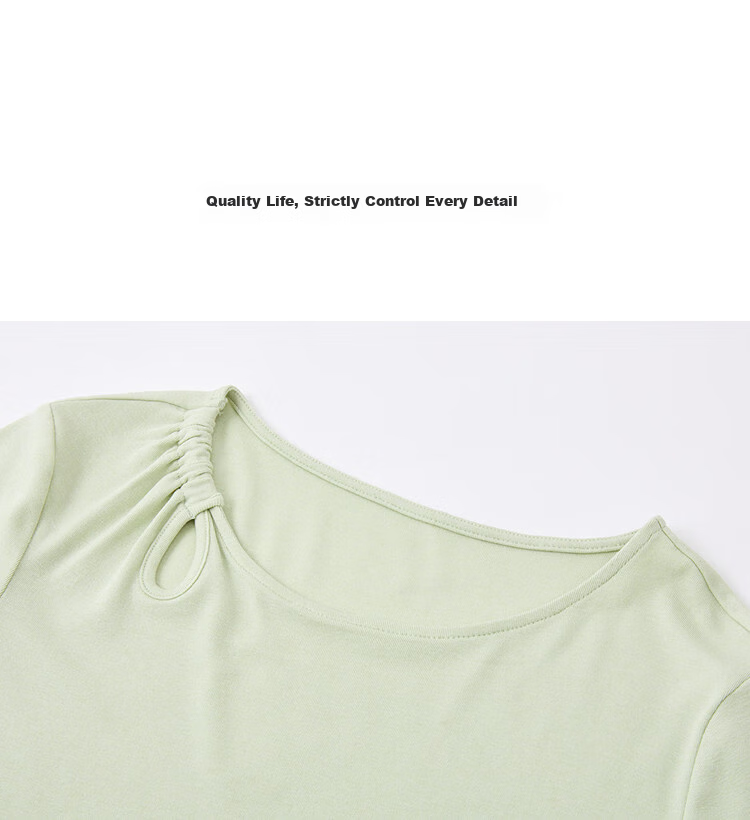 Demana [With Wool and Lyocell] Summer Simple Style Round Neck Hollow Cut Slimming Concealing T-Shirt for Women Premium Feel 15