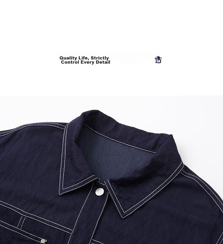 Demana [Denim Narrative] Spring Snap Button Lapel Studded Pocket Color-Blocked Stitching Loose Petite Women's Jacket 12