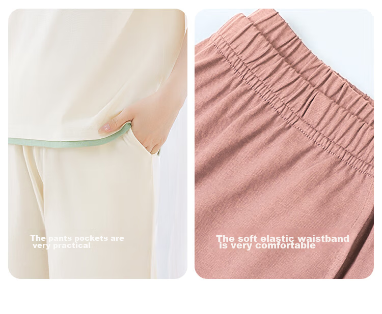 Hodo Women's Pure Cotton Color-Block Simple Short-Sleeve Pullover Shorts Pajama Set 8
