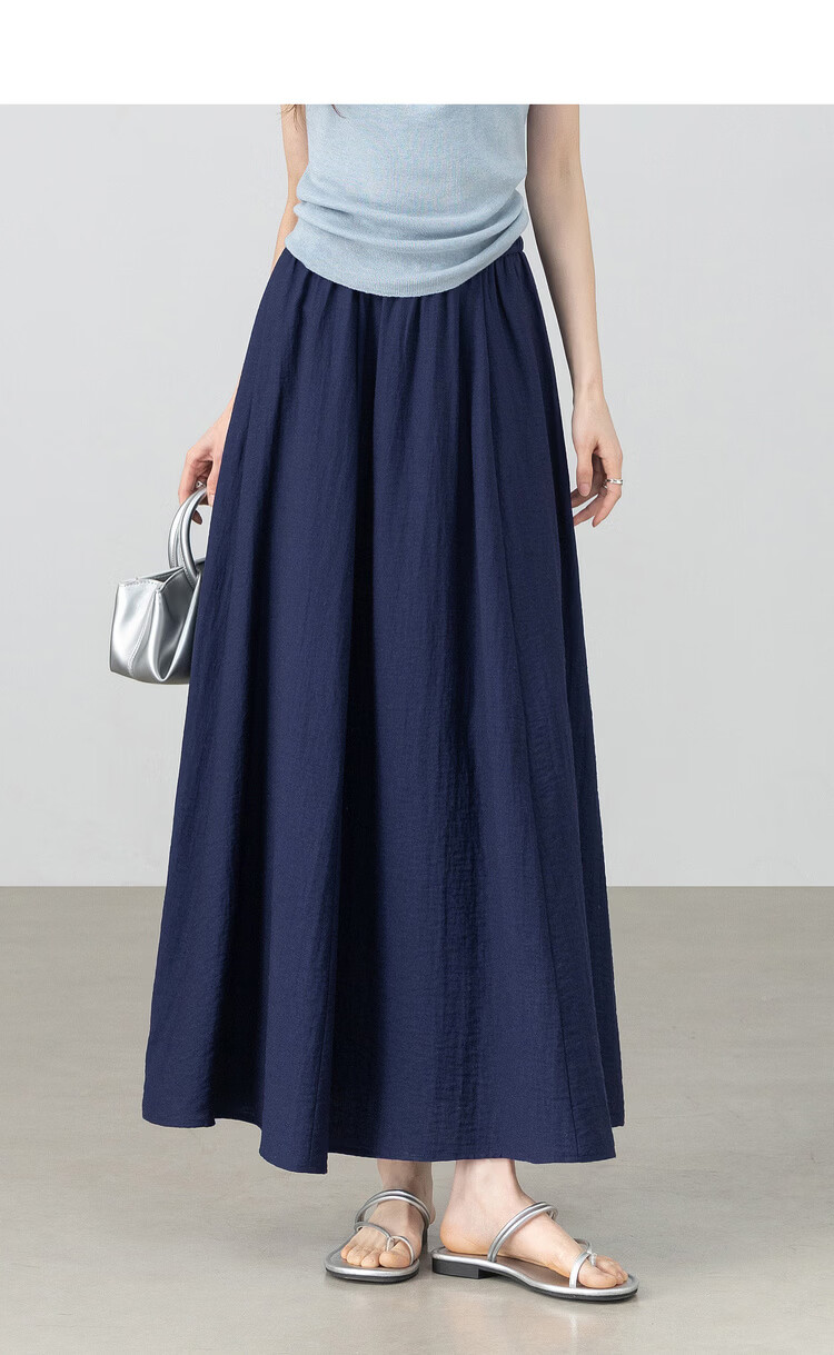 Shangdubila Linen Blend Pear-Shaped Slimming A-Line Skirt for Women Spring Summer Elegant Commuter Elastic Waist High-Quality Temperament Long Skirt 2