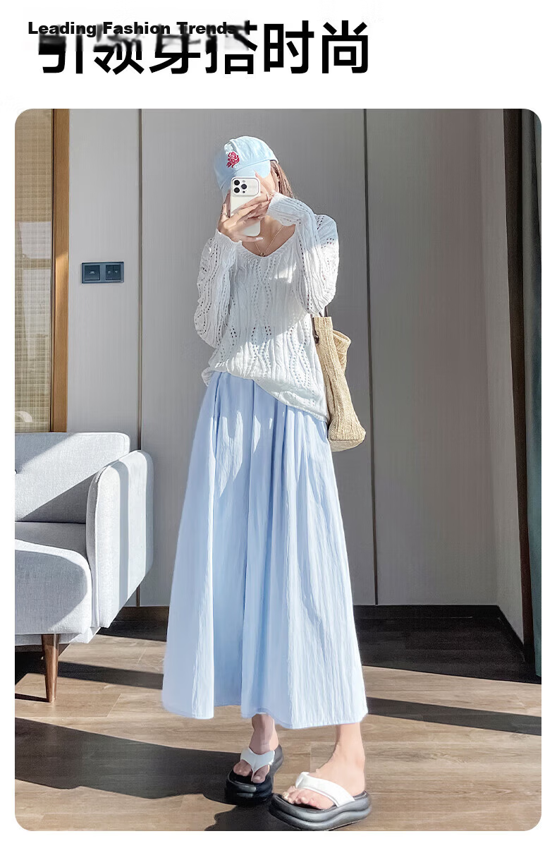 Warrior Cooling Skirt Pants Summer 2026 New Draped Wide-Leg High-Waist Slimming A-Line Cropped Skirt Pants for Women M 13