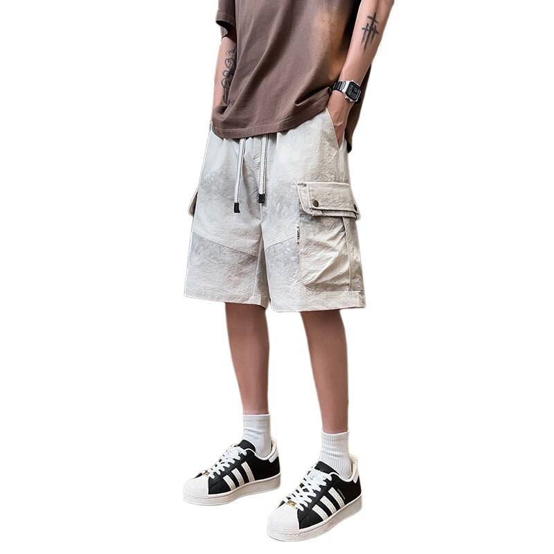 CLOR American-Style Casual Cargo Shorts, Summer Loose-Fit Five-Point Pants, Tie-Dye Sports Ice Silk Pants, MLS02, Dull Gray, Size L