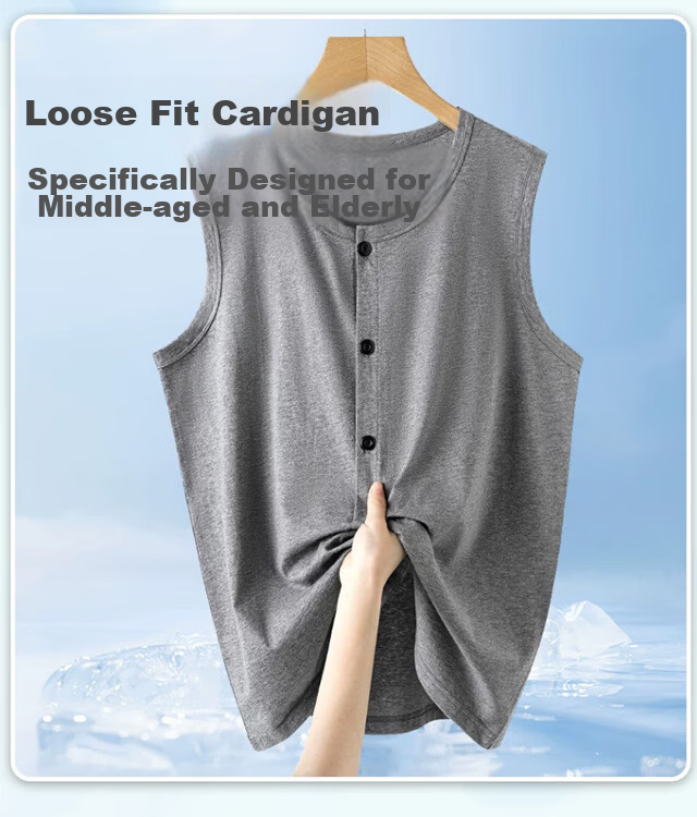 Xueqiman Pure Cotton Vest Middle-aged and Elderly Men's Plus Size Vest Father's Day Cardigan Loose Sleeveless Undershirt Underwear 6