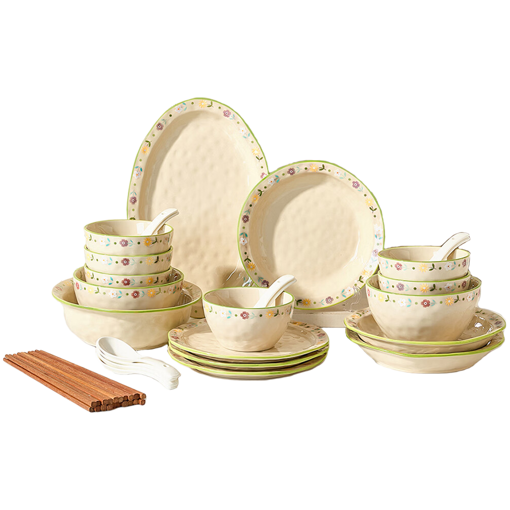 Mose Fresh Tableware Ceramic Bowl And Plate Set, Home Use Bowls And Plates with Chopsticks, Aesthetically Pleasing Housewarming Gift Set, 36 Pieces