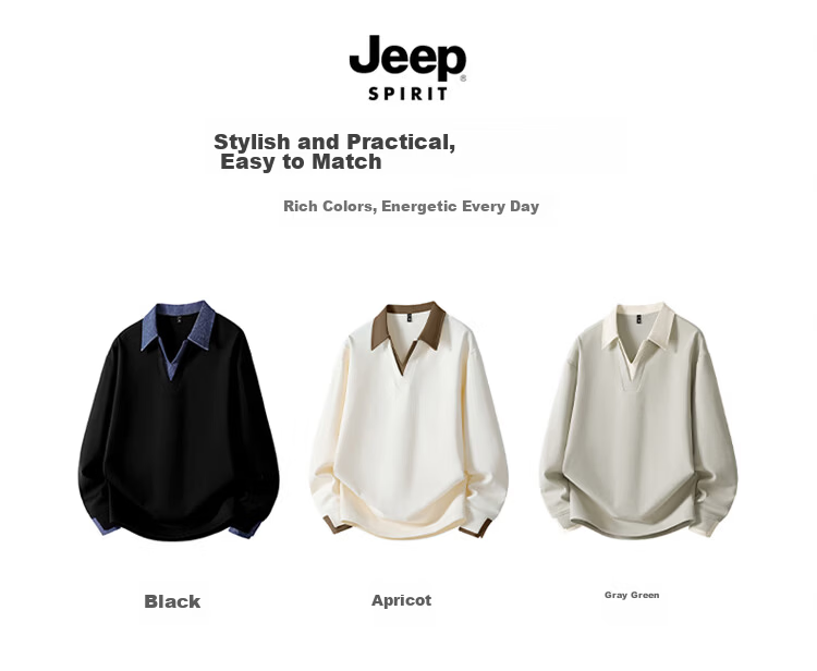 JEEP SPIRIT Men's American Style Turn-Down Collar Sweatshirt Spring Fake Two-Piece Color Block Long Sleeve Top Khaki 3XL 7