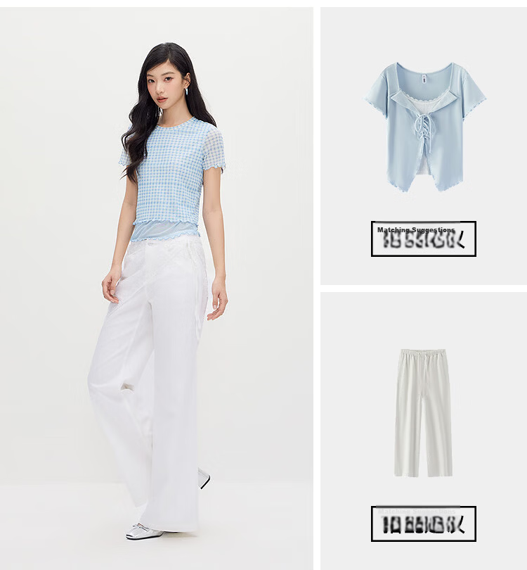 Semir Women's Short Sleeve T-Shirt Summer Short Plaid Mesh Fake Two-Piece Slim Fit 2026 Design Top 109326100013 6