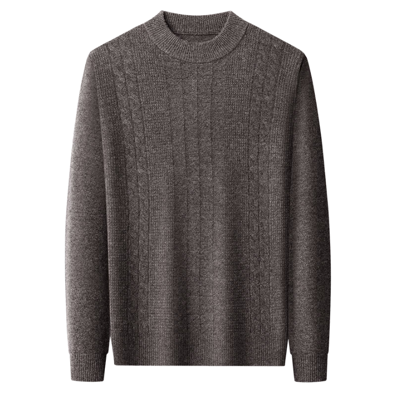 Hengyuanxiang Men's Thick Wool Sweater 100% Pure Wool Winter New Round Neck Casual Knitwear for Middle-aged and Young Men