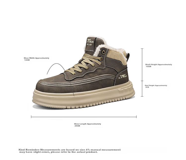Bull Family Martin Boots Men 2025 Winter New Plush High-Top Work Shoes Men's Thick-Soled Warm Trendy Casual Shoes 6