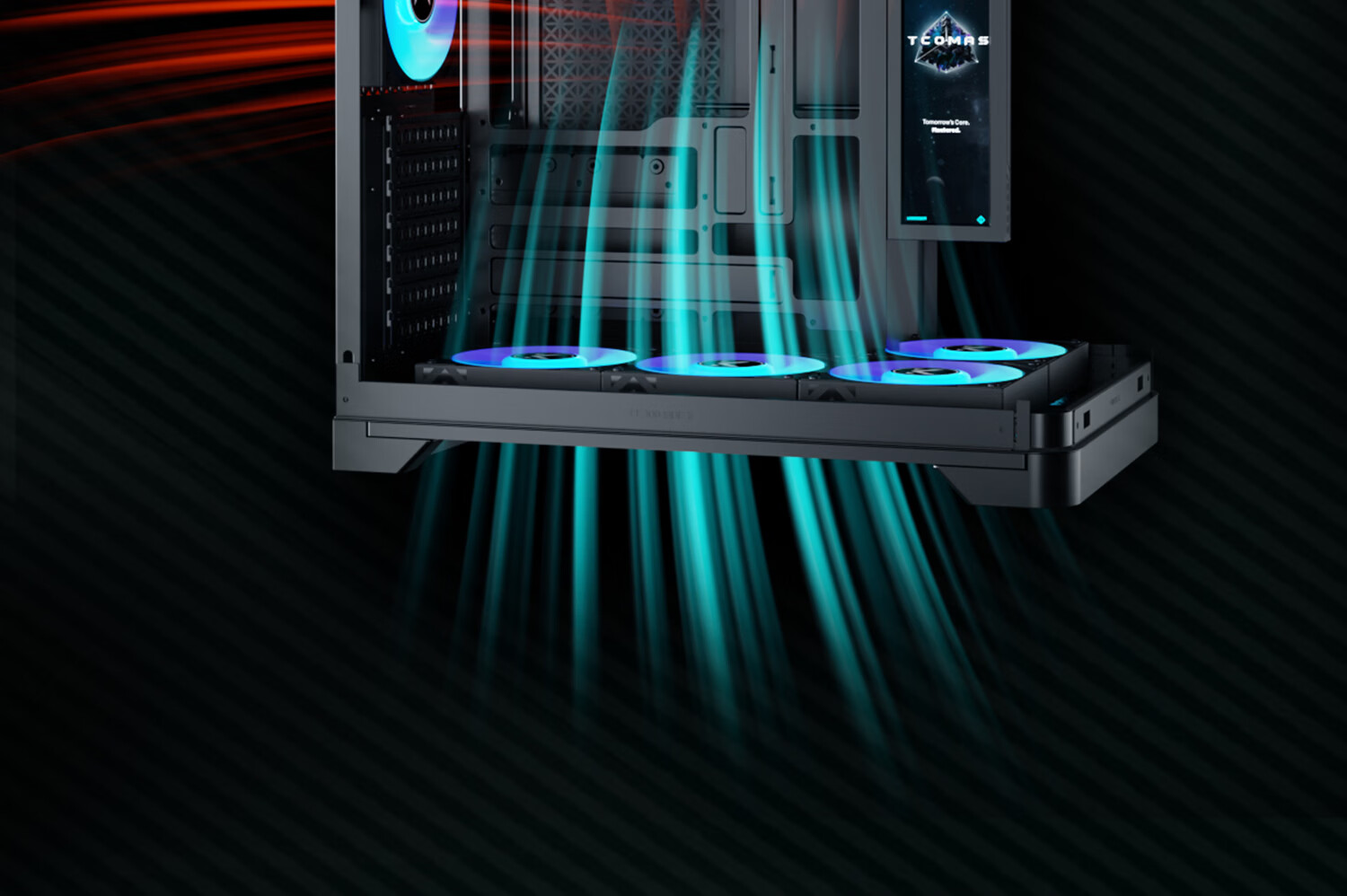 TCOMAS Titanium Tantalum Starship Black PC Seaview Case Curved Glass No Pillar 9.2-inch Display Supports 360mm Water Cooling ATX/MATX 22