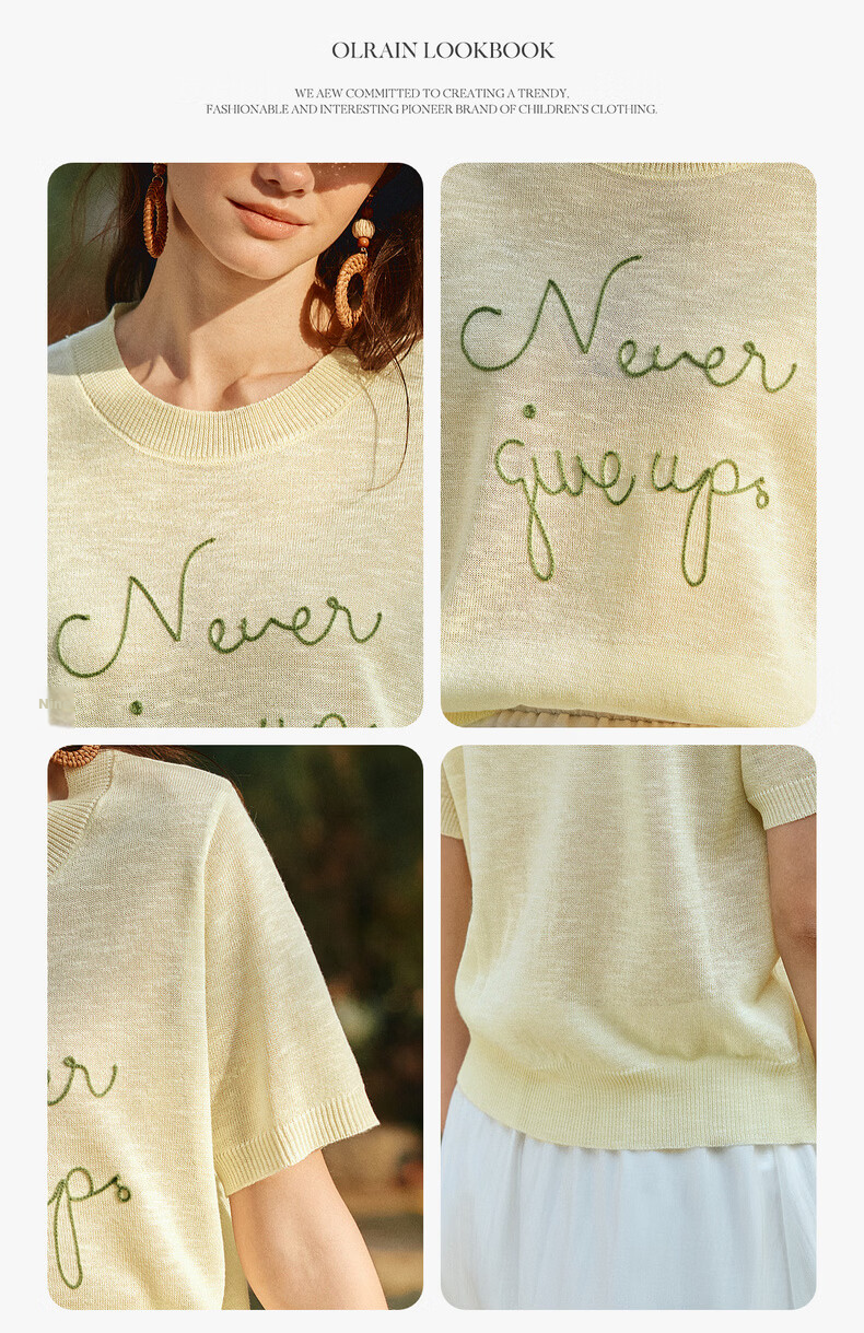 Olrain Eurielle Summer New Women's Lazy Bamboo Slub Yarn Knit Loose Versatile Thin Pullover Light Yellow M 6