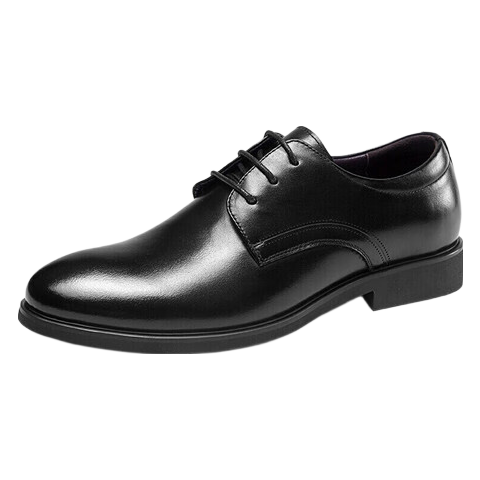 Aokang Leather Shoes for Men, Lace-Up Business Formal Dress Shoes with Height Increase, Work Shoes, Black, Size 42