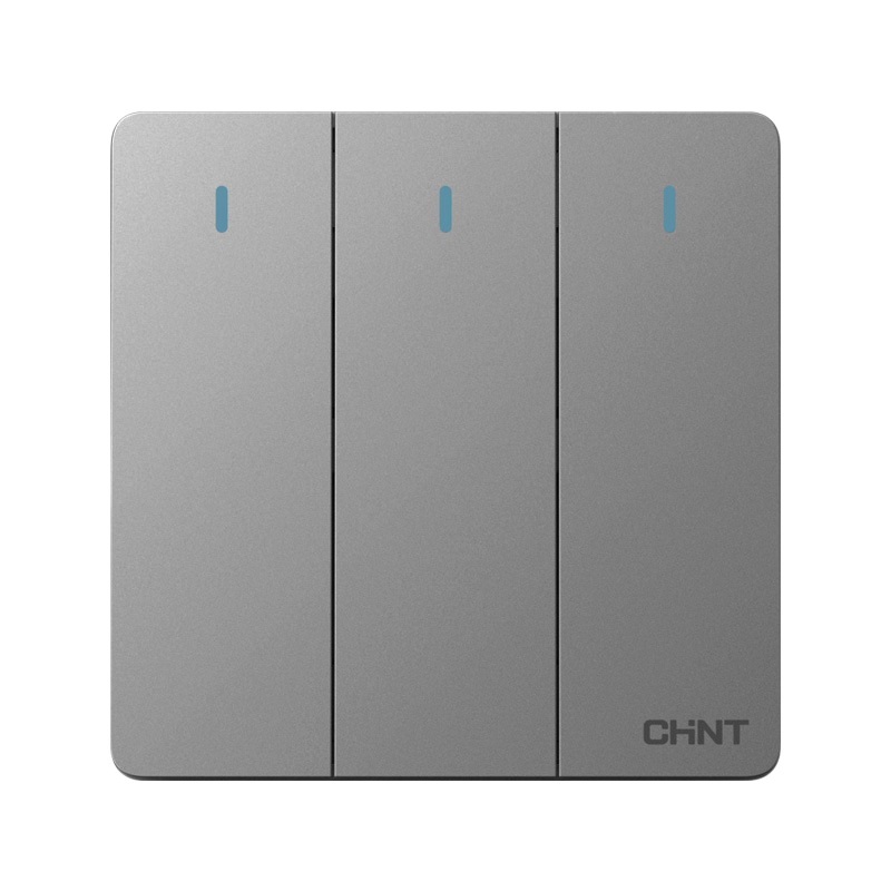 CHNT Switch Socket Wall Panel, Household 86-Type Panel, Three-Gang Double-Control Switch, NEW6C Phantom Silver Gray